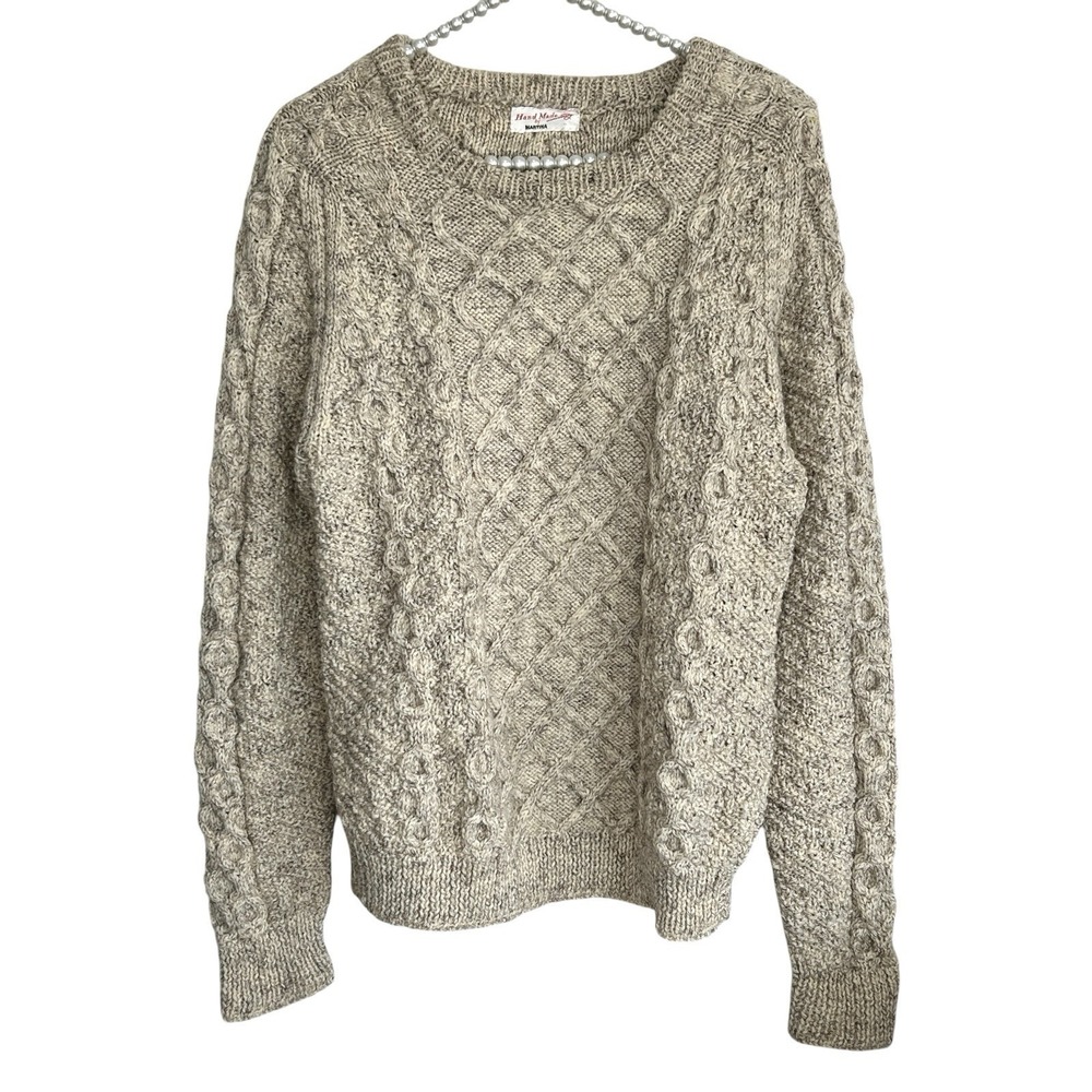 Handmade Fisherman Crewneck Sweater XS Chunky Knit Grandpa Ski Winter Old Money
